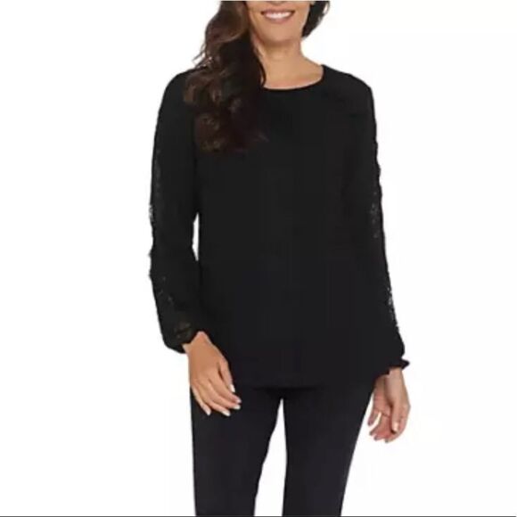 Isaac Mizrahi Scoop-Neck Coupe Lace Blouse - Picture 1 of 5